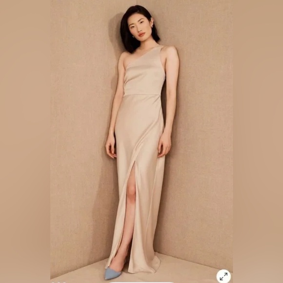 BHLDN Elegant One-Shoulder Cream Dress NWT - Picture 2 of 10